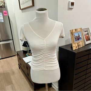 Forever21 Ruched V-Neck Short Sleeve Top in Ivory